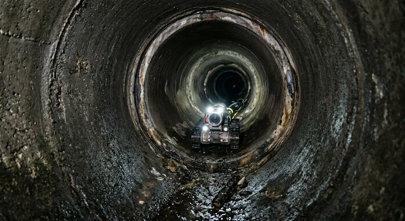 Robotic sewer camera inspecting pipe interior for Drain Snake Service in Azusa